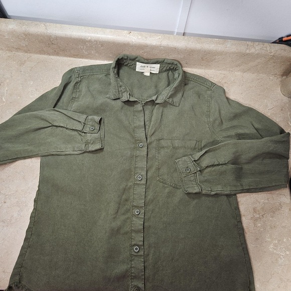 Anthropologie Cloth & Stone Shirt Women M Button Raw Hem Tencel Lyocell Top Fall - Picture 6 of 11